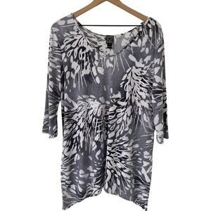 Clara Sun Woo Geometric Tunic Top Women's L Black White Artsy Stretchy Pullover